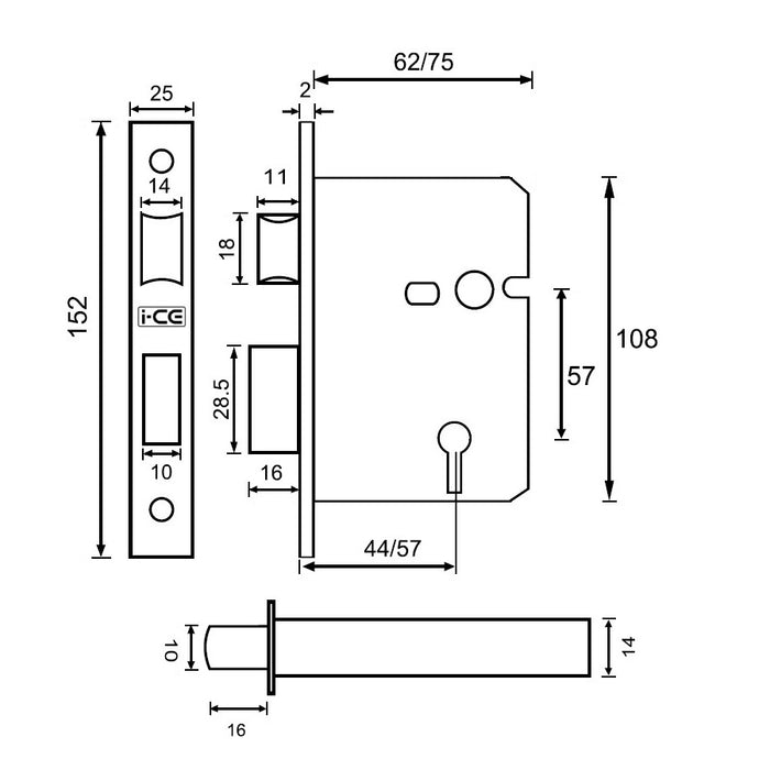 5 Lever Sashlock 75mm British Standard BS3621 Satin Stainless Steel