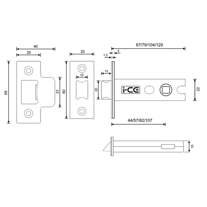 Architectural Tubular Latch CE Rated Electro Brass/Black