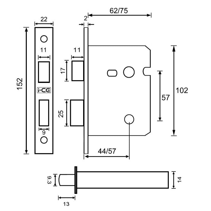 Bathroom Lock 75mm CE Rated Satin Nickel Plated