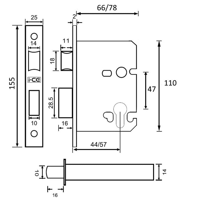 Euro Sash Lock Case 63mm CE Rated Gun Metal