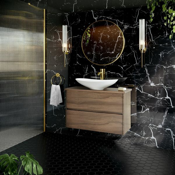 Sample - Genova Black Polished Marble Effect - 600x300 - Sample Tile