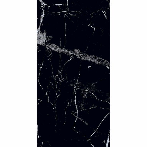 Sample - Genova Black Polished Marble Effect - 600x300 - Sample Tile