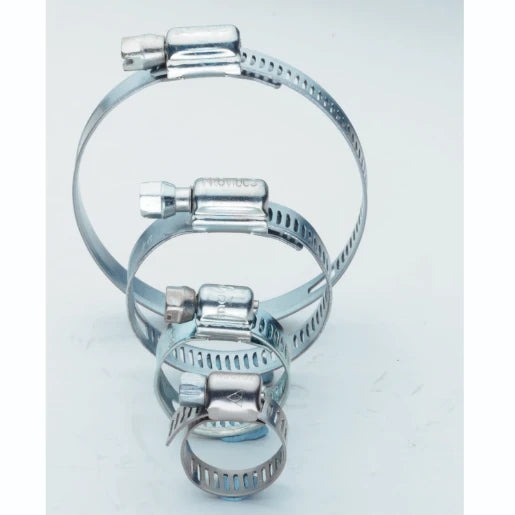 12 - 22mm Metal Worm Drive Hose Clip Silver - 2 Pack