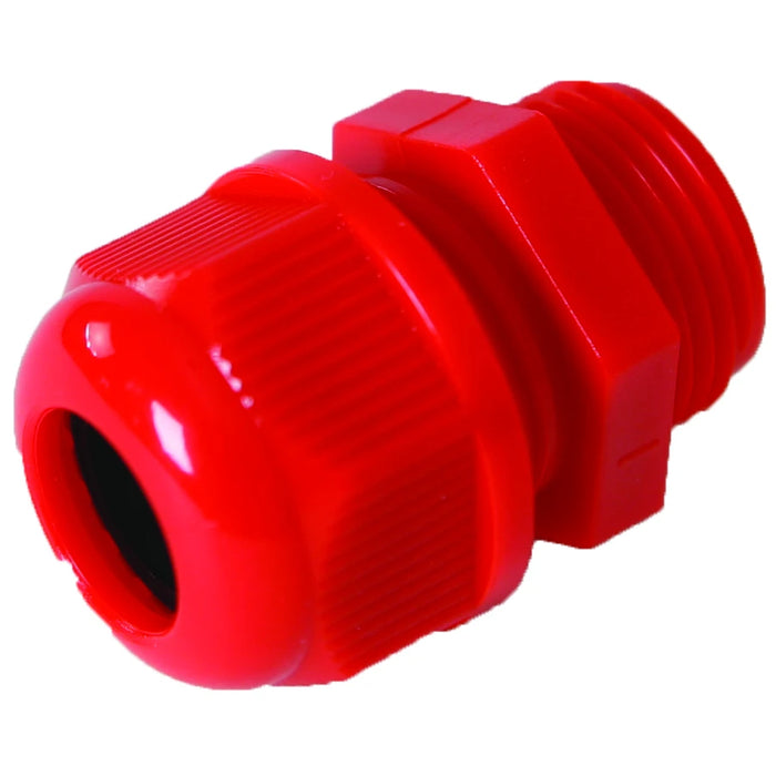 Dome Top Stuffing Gland 20mm IP68 Nylon Red for 6-12mm Dia Cables C/W Locknut [Pack=10]