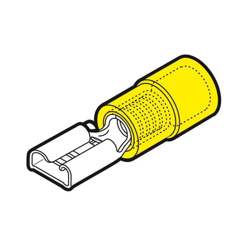 Push On Female Crimp Terminal Insulated Yellow for 4.0-6.0mm² Diameter Cables