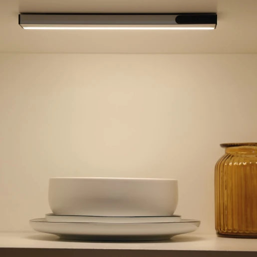 Sensorlux Cabinet Wardrobe Light 261Mm 100Lm 3000K With Dual Ir Hand Wave And Door Sensor Dimmable Rechargeable Battery