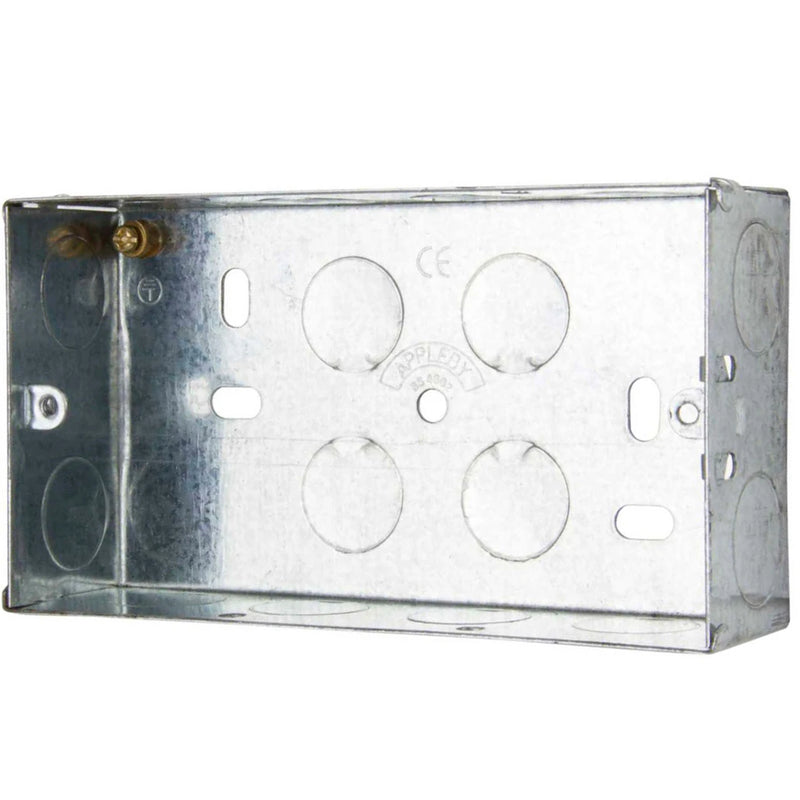 2 Gang Adjustable Lug Flush Steel Installation Box 25mm Depth