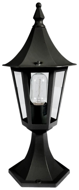 Lantern 6 Sided Pillar E27 60W Black W/O Lamp