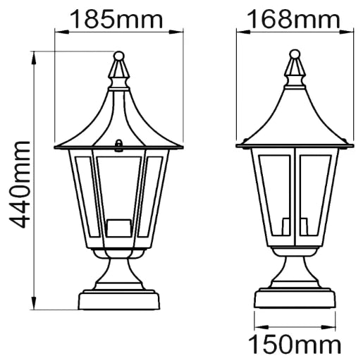Lantern 6 Sided Pillar E27 60W Black W/O Lamp