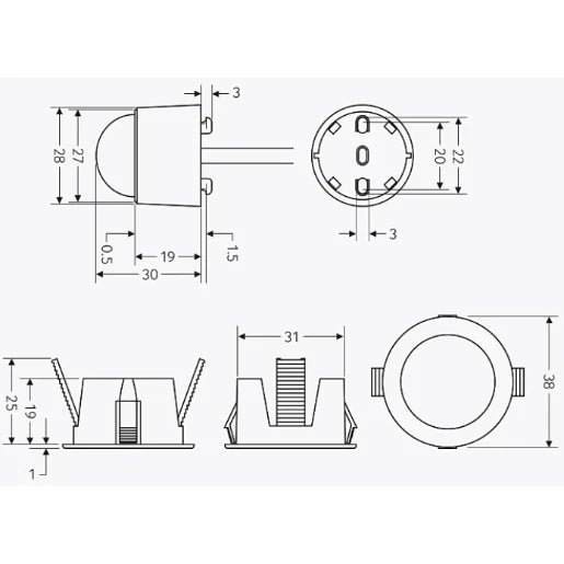 Switching Miniature Ip40 Ceiling Flush/Surface Mounted Pir Presence/Absence Detector With Psu Up To 10 Drivers