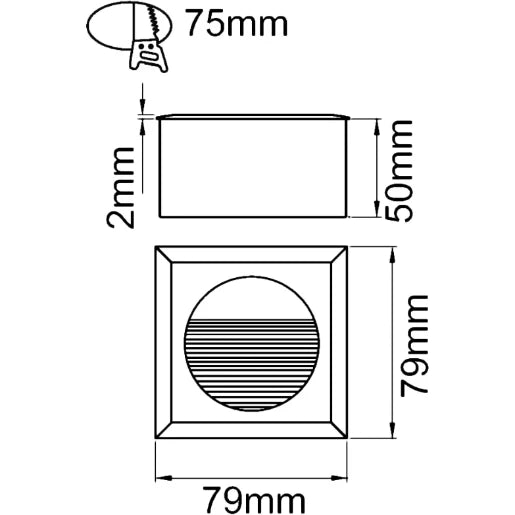 Wallwasher Recessed Square Warm White LED 1.2W White IP44
