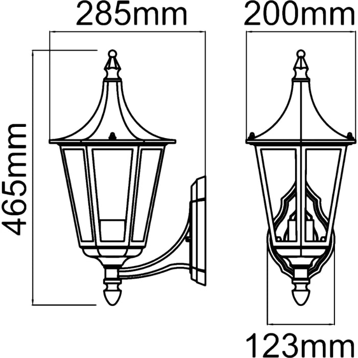 Lantern 6 Sided Upwards E27 75W Black