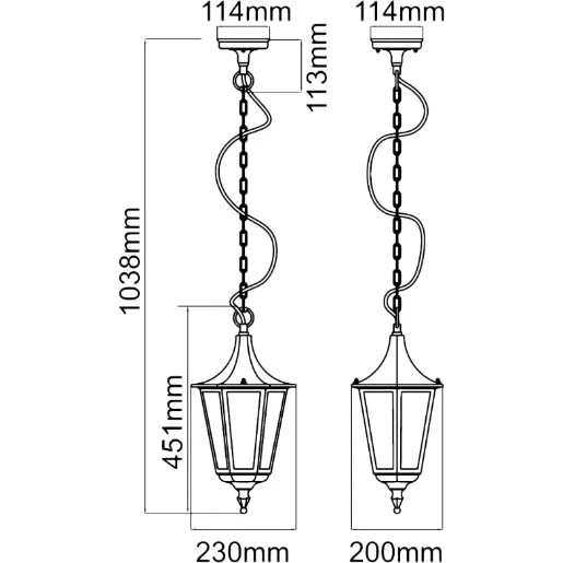 Lantern 6 Sided Hanging E27 75W Black
