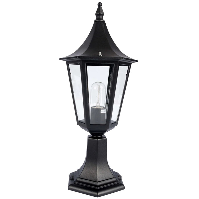 Lantern 6 Sided Pillar E27 75W Black