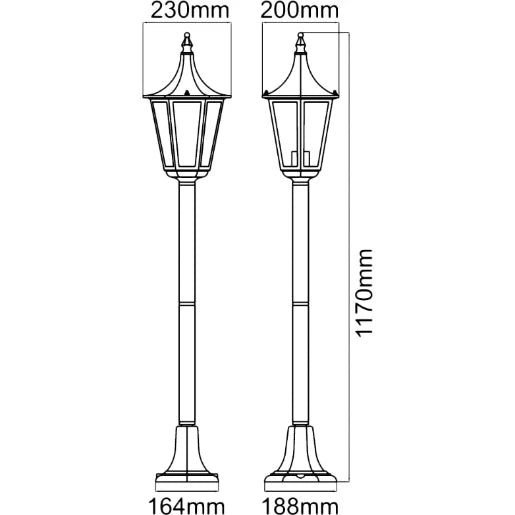 Lantern 6 Sided Mini Post E27 75W 1M Black