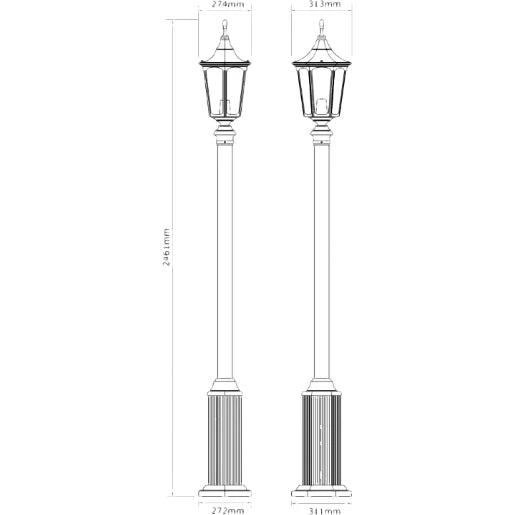 Lantern 6 Sided Street Post E27 75W 2.8m Black