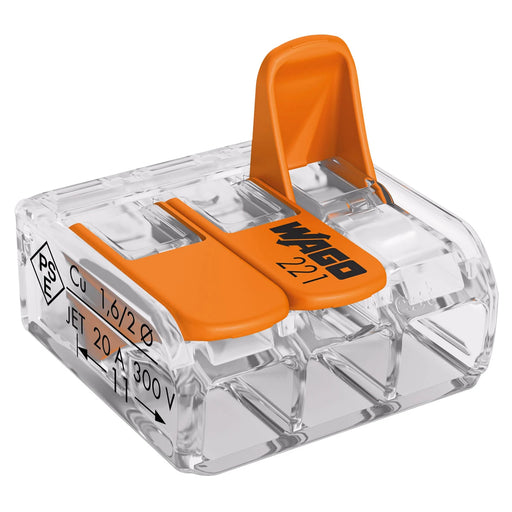 Wago
32A Connector Splicing 3 Way Compact Levers 450V 4mm² Clear - 50 Pack