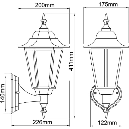 Lantern LED Upward 7W Black Polycarbonate 4000K 370Lm