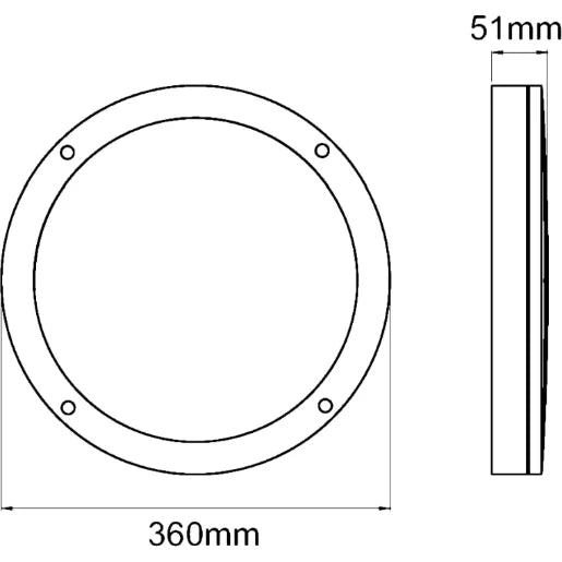 Bulkhead IP65 Die Cast Plain Emergency 18W Black 4000K 1100lm LED