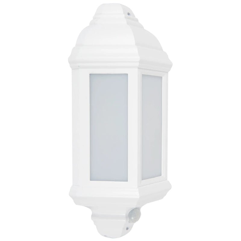 Lantern LED 4000K Half Wall PIR 10W 400lm White Polycarbonate