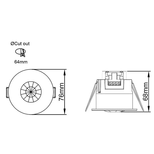 Sensor PIR Ceiling Recessed IP55 White 6m 360° 10Sec-15Min