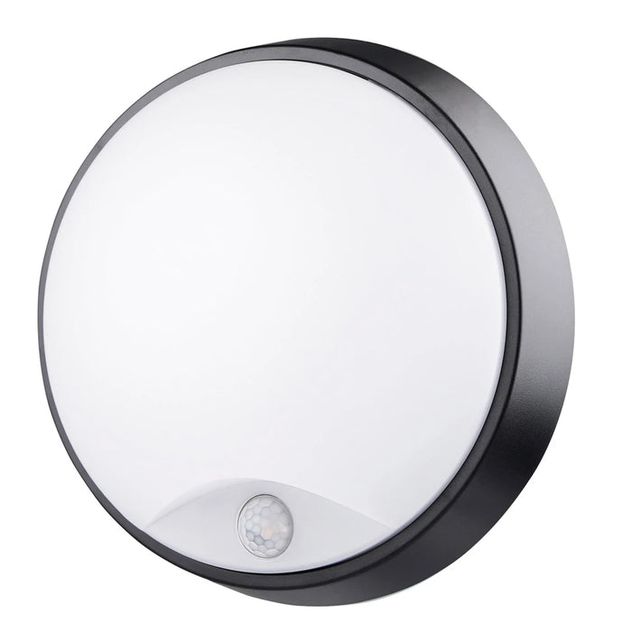 Eco Round Bulkhead Eyelid PIR IP54 700Lm 10W 4000K Supplied Black And White Trim