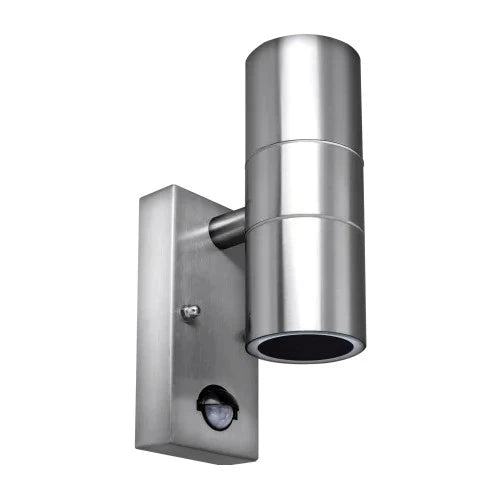 Stainless Steel Exterior Decorative GU10 Up/Down Wall Light With PIR Motion Sensor IP54
