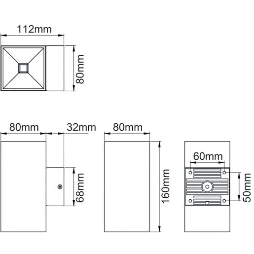 Cane 2 X 5W 4000K Led Square Up & Down Wall Light Stainless Steel