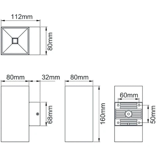 Wall Light Square Up+Down LED 4000K 2 x 5W Antrhacite