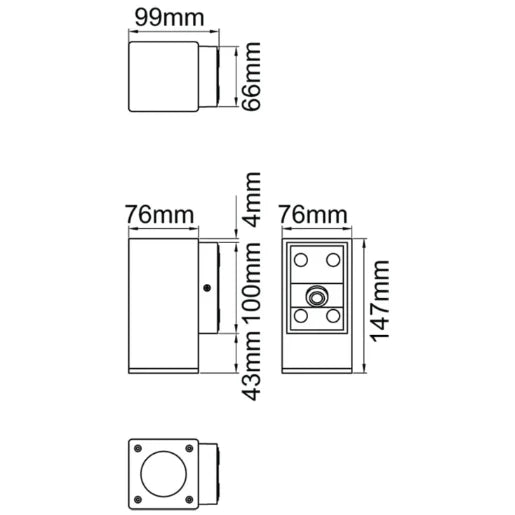 Wall Light LED Exterior Square Single GU10 10W Black IP65