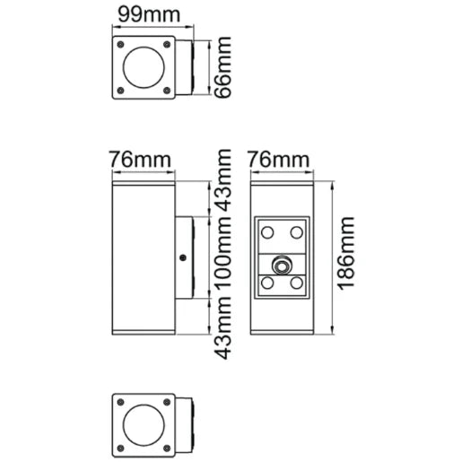 Wall Light LED Exterior Square Up/Down GU10 10W Black IP65