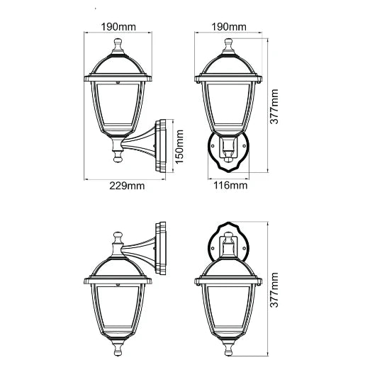 Lantern LED 4 Sided 3000K 8W Black