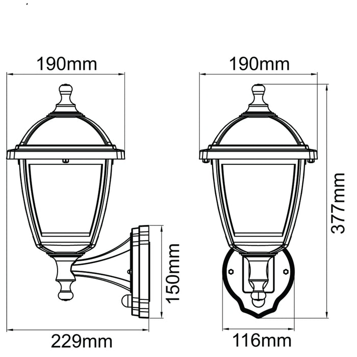 Lantern LED 4 Sided PIR 3000K 8W Black