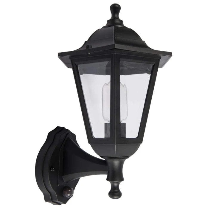 Wall Light Lantern 6Side 46W IP44 E27 NO Lamp PIR Black