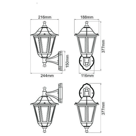 Lantern LED 6 Sided 3000K 8W Black