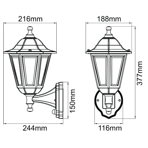 Lantern LED 6 Sided PIR 3000K 8W Black