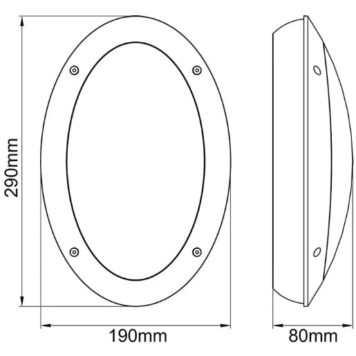 Bulkhead LED Oval Plain 12W Black 4000K