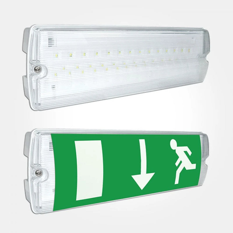 White 7W 6000K Ip65 Led Maintained Emergency Bulkhead With Signs Directive Legend Set
