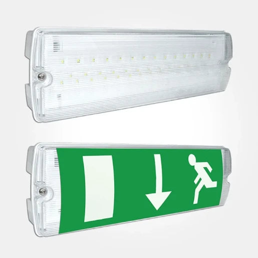 White 7W 6000K Ip65 Led Maintained Emergency Bulkhead With Signs Directive Legend Set