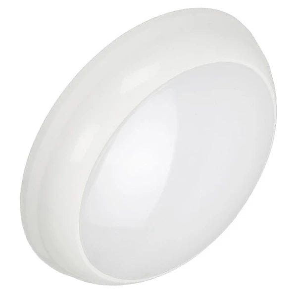 Portland Round Decorative 15W LED Bulkhead IP65 840-850CCT Microwave Sensor White Bezel