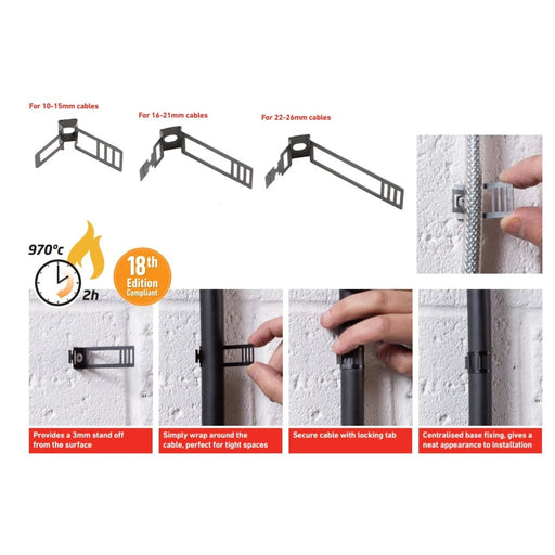 Clip Safe-D Swa Fire Rated Cable 10x15mm Black (pack of 20)