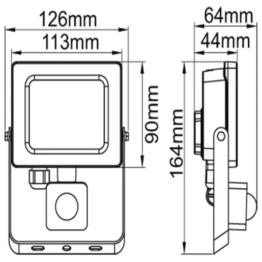 Floodlight Changeable Colour Temperature LED IP65 3000K/4000K/6000K 10W Black PIR