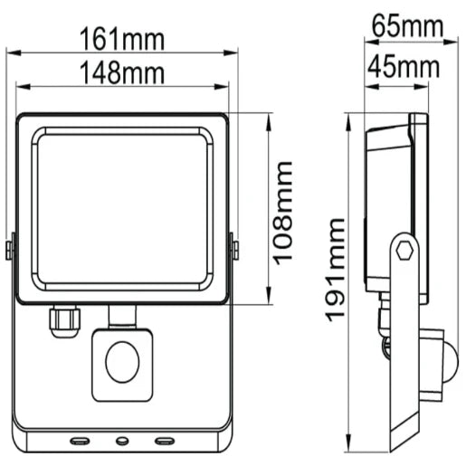Floodlight Changeable Colour Temperature LED IP65 3000K/4000K/6000K 20W Black PIR