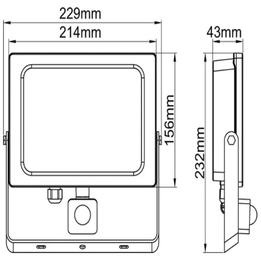 Floodlight Changeable Colour Temperature LED IP65 3000K/4000K/6000K 50W Black PIR
