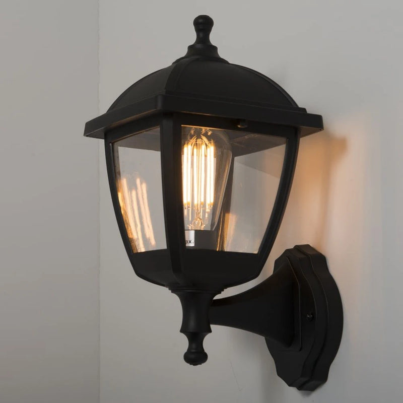 Bastia E27 PIR 4-Sided Up/Down Wall Lantern - 46W IP44 E27 Black (no lamp)