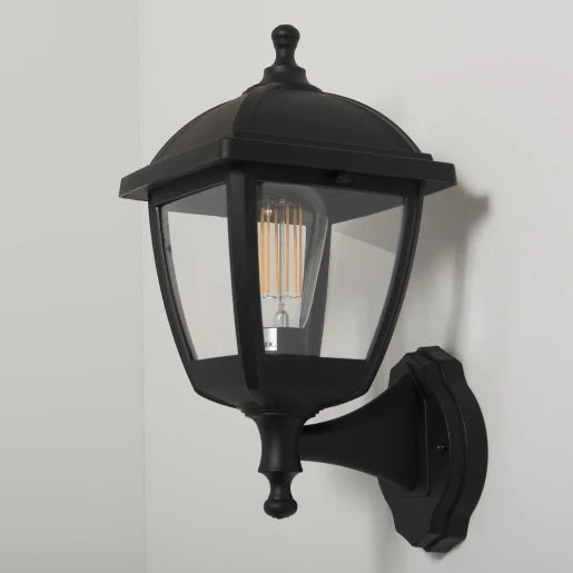 Bastia E27 PIR 4-Sided Up/Down Wall Lantern - 46W IP44 E27 Black (no lamp)