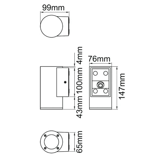 Wall Light Round Single 9W IP65 GU10 NO Lamp Black