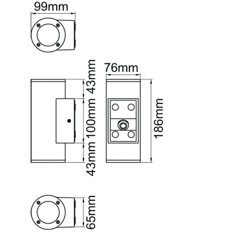 Wall Light Round Updown GU10 2 x 9W IP65 NO Lamp Black