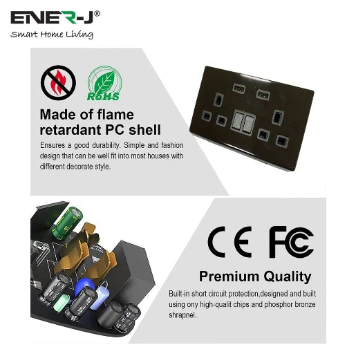 Black Wi-Fi Twin Wall Socket + 2 Usb Ports