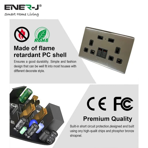 13A Smart WiFi Twin Wall Sockets With 2 USB Ports Silver